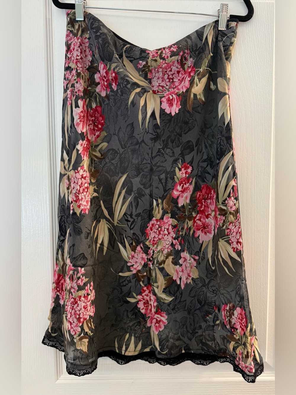 Lily Black A-Line Slip Skirt with Pink Floral Print